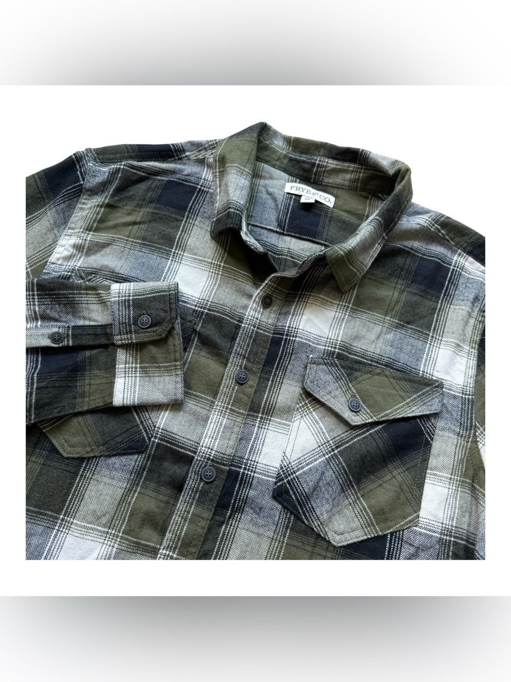 Frye & Co Olive Plaid Flannel Button Front Shirt Casual Fall XL NWT Cotton Men’s